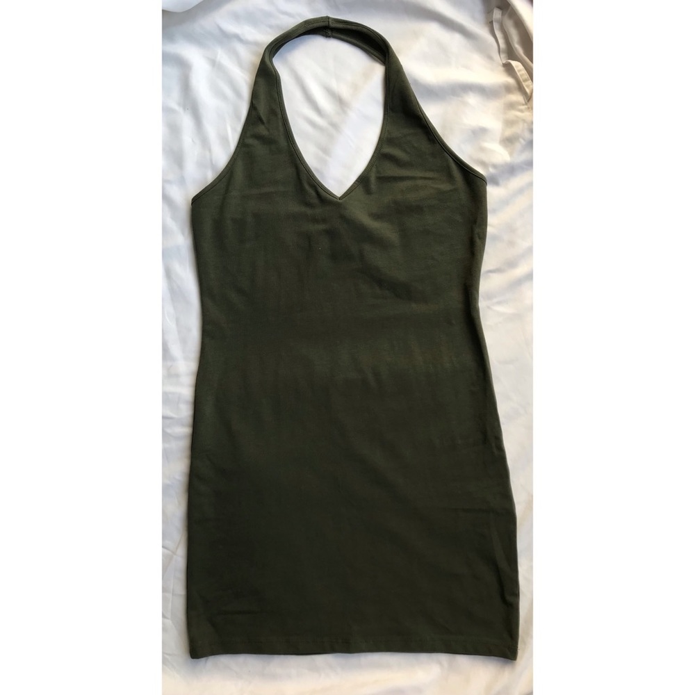 Olive green halter mini dress - Picture 4 of 7